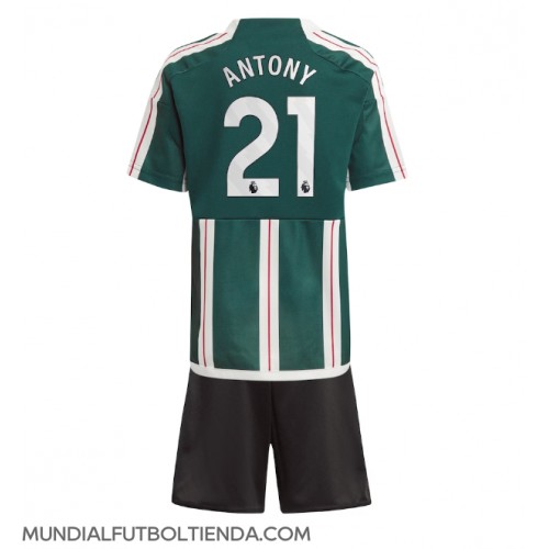 Camiseta Manchester United Antony #21 Segunda Equipación Replica 2023-24 para niños mangas cortas (+ Pantalones cortos)